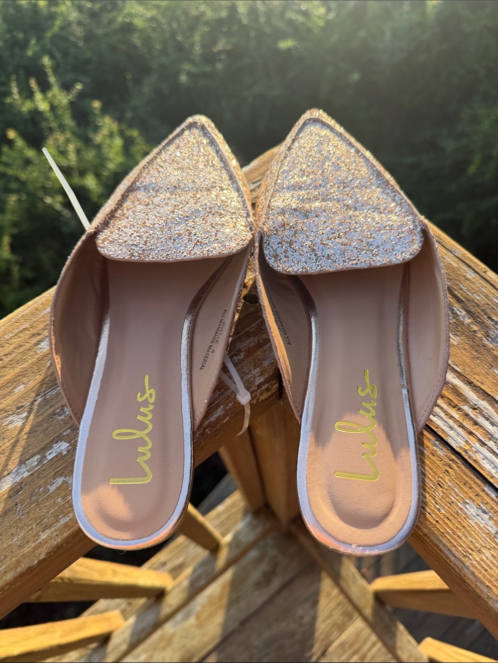 Lulu's Rose Gold Glitter Pointed Mule Slides - Picture 3 of 3